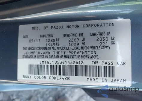 2016 Mazda Mazda6 I Sport from USA, damaged, VIN JM1GJ1U53G1432612